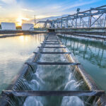 Water Treatment Plant process at sunset